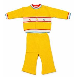 Vintage Baby Knit Set 2T 24M Yellow Bird Sweater Pants Soft Spun Japan